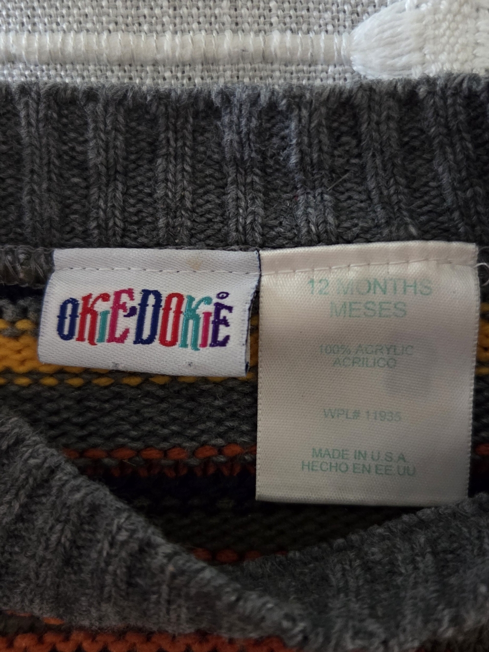 Vintage Okie Dokie Baby Sweater 12 Months Striped Made USA 90s Knit Pullover - Picture 3 of 4